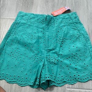 Women's Teal Eyelet Shorts